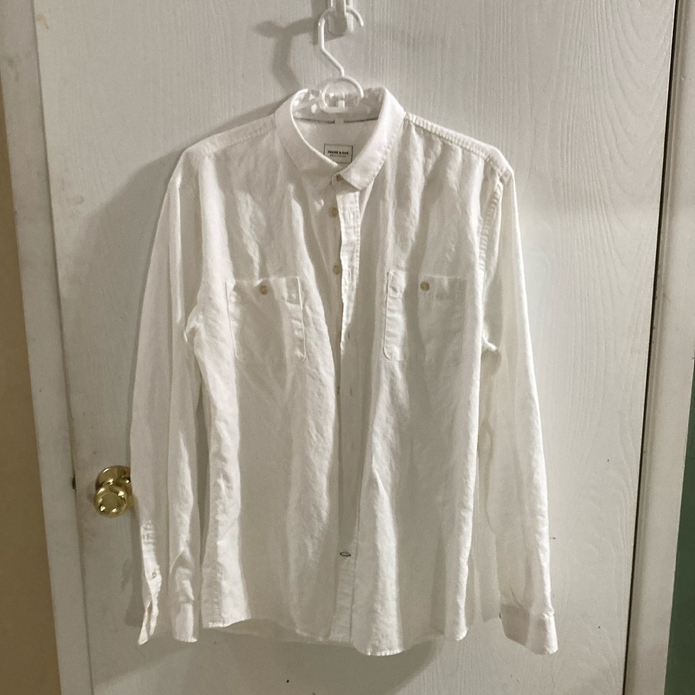 FRANK & OAK Men’s White Cotton/Linen Shirt Large